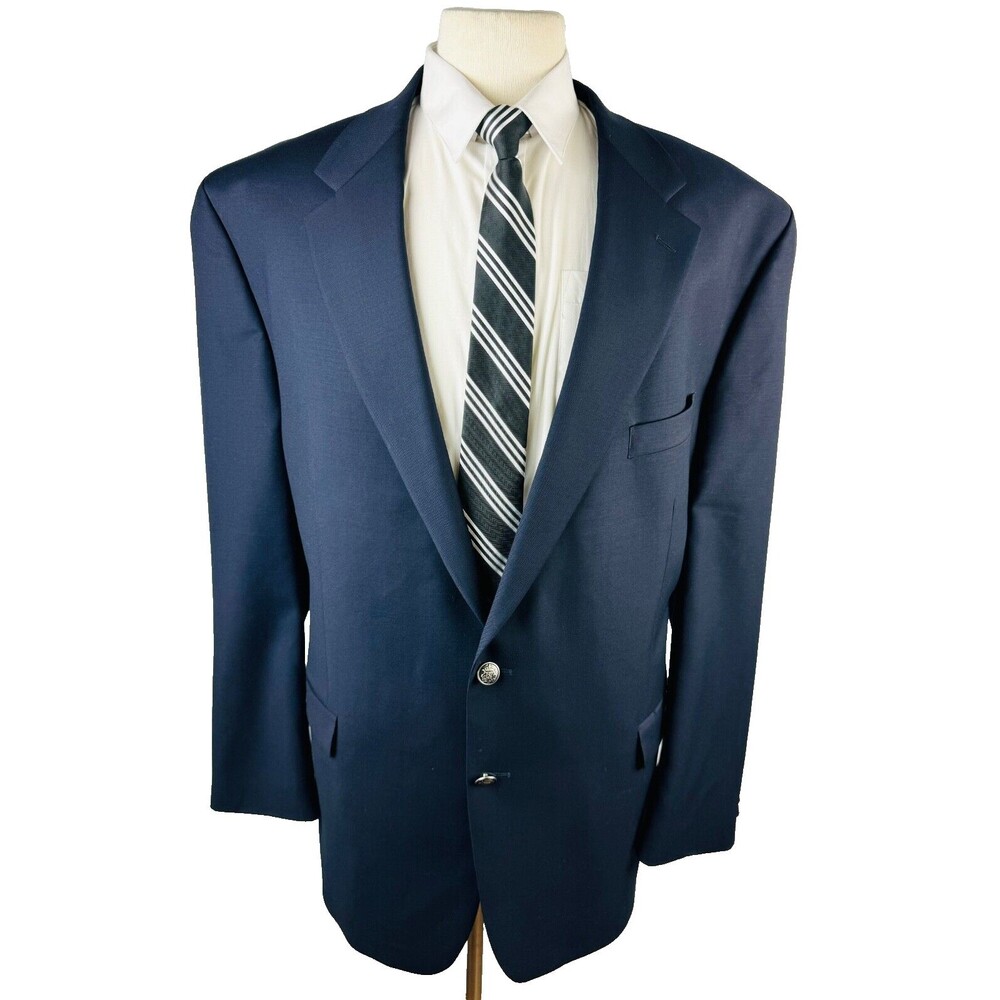MICHAEL KORS Mens 50L Navy 100% Wool Silver Button Blazer Sport Coat Suit Jacket